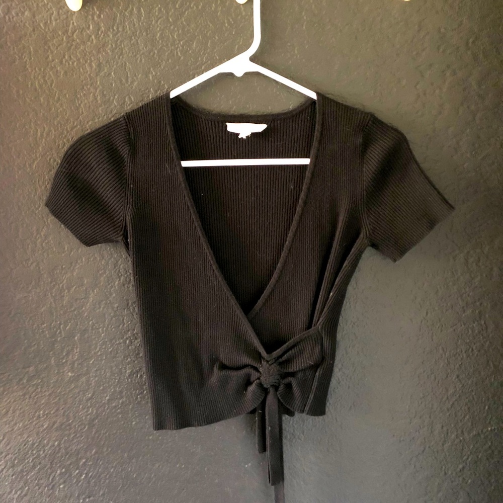 Black front tie crop top